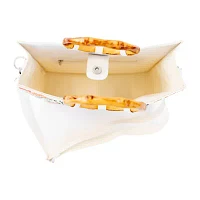 SOL and MER Orange Beaded Bamboo Handle Tote Bag