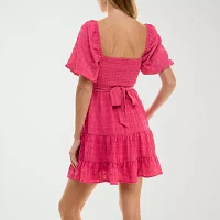 City Triangle Womens Short Sleeve Fit + Flare Dress Juniors