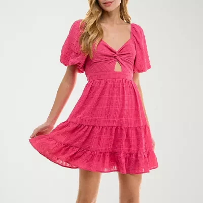 City Triangle Womens Short Sleeve Fit + Flare Dress Juniors