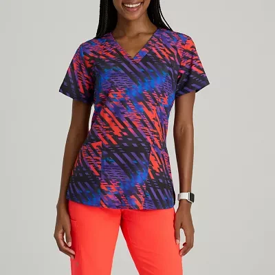 Barco One 5107 Thrive 4-Pocket Print Womens Plus Tall V Neck Moisture Wicking Short Sleeve Scrub Top