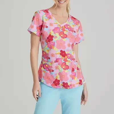 Skechers Skt021 Essence T 3-Pocket Print Womens V Neck Tag Free Stretch Fabric Moisture Wicking Short Sleeve Scrub Top