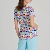 Skechers Skt021 Essence T 3-Pocket Print Womens V Neck Short Sleeve Tag Free Stretch Fabric Moisture Wicking Scrub Top