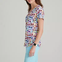 Skechers Skt021 Essence T 3-Pocket Print Womens V Neck Short Sleeve Tag Free Stretch Fabric Moisture Wicking Scrub Top