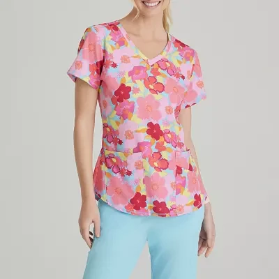 Skechers Skt021 Essence T 3-Pocket Print Womens Plus Tall V Neck Short Sleeve Tag Free Stretch Fabric Moisture Wicking Scrub Top