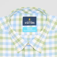 Stafford Coolmax All Season Oxford Mens Big & Tall Regular Fit Stretch Fabric Wrinkle Free Long Sleeve Plaid Dress Shirt