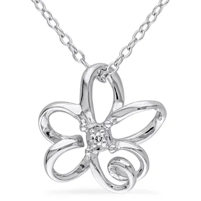 Womens Diamond Accent Mined White Diamond Sterling Silver Flower Pendant Necklace