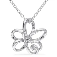 Womens Diamond Accent Natural White Diamond Sterling Silver Flower Pendant Necklace