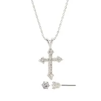 Sparkle Allure 2-pc. Cubic Zirconia Pure Silver Over Brass Cross Jewelry Set