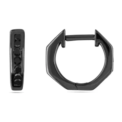 Midnight Black 1/4 CT. T.W. Natural Black Diamond Sterling Silver 12mm Hoop Earrings