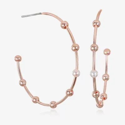 Bijoux Bar Delicates Rose Tone 35mm Ball Simulated Pearl Hoop Earrings