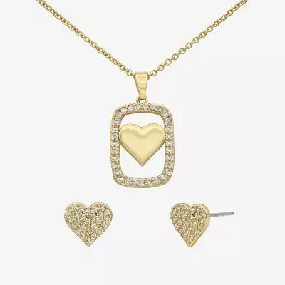 Sparkle Allure 2-pc. Cubic Zirconia 14K Gold Over Brass Heart Jewelry Set