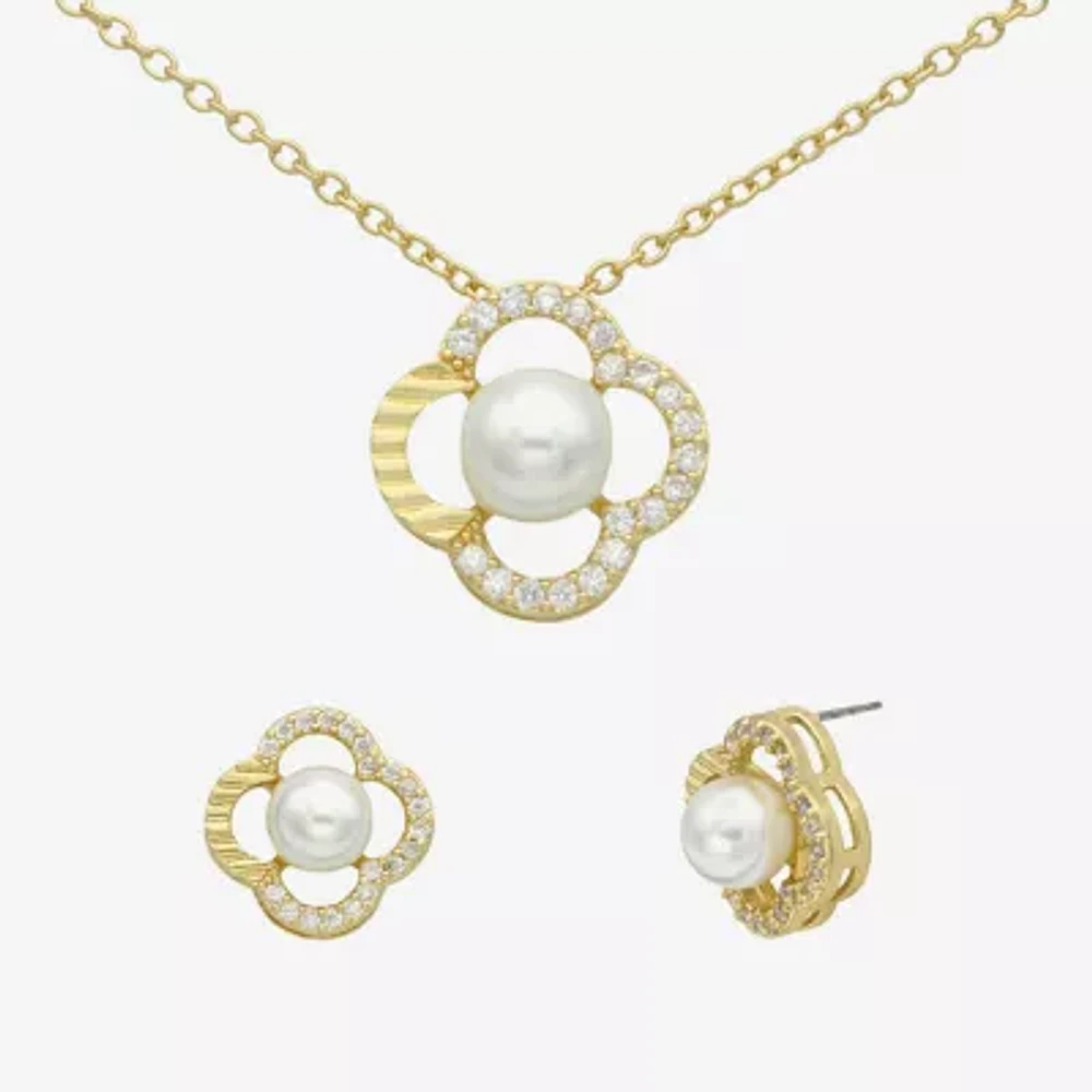 Sparkle Allure 2-pc. Cubic Zirconia Simulated Pearl 14K Gold Over Brass Jewelry Set