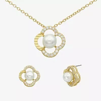 Sparkle Allure 2-pc. Cubic Zirconia Simulated Pearl 14K Gold Over Brass Jewelry Set