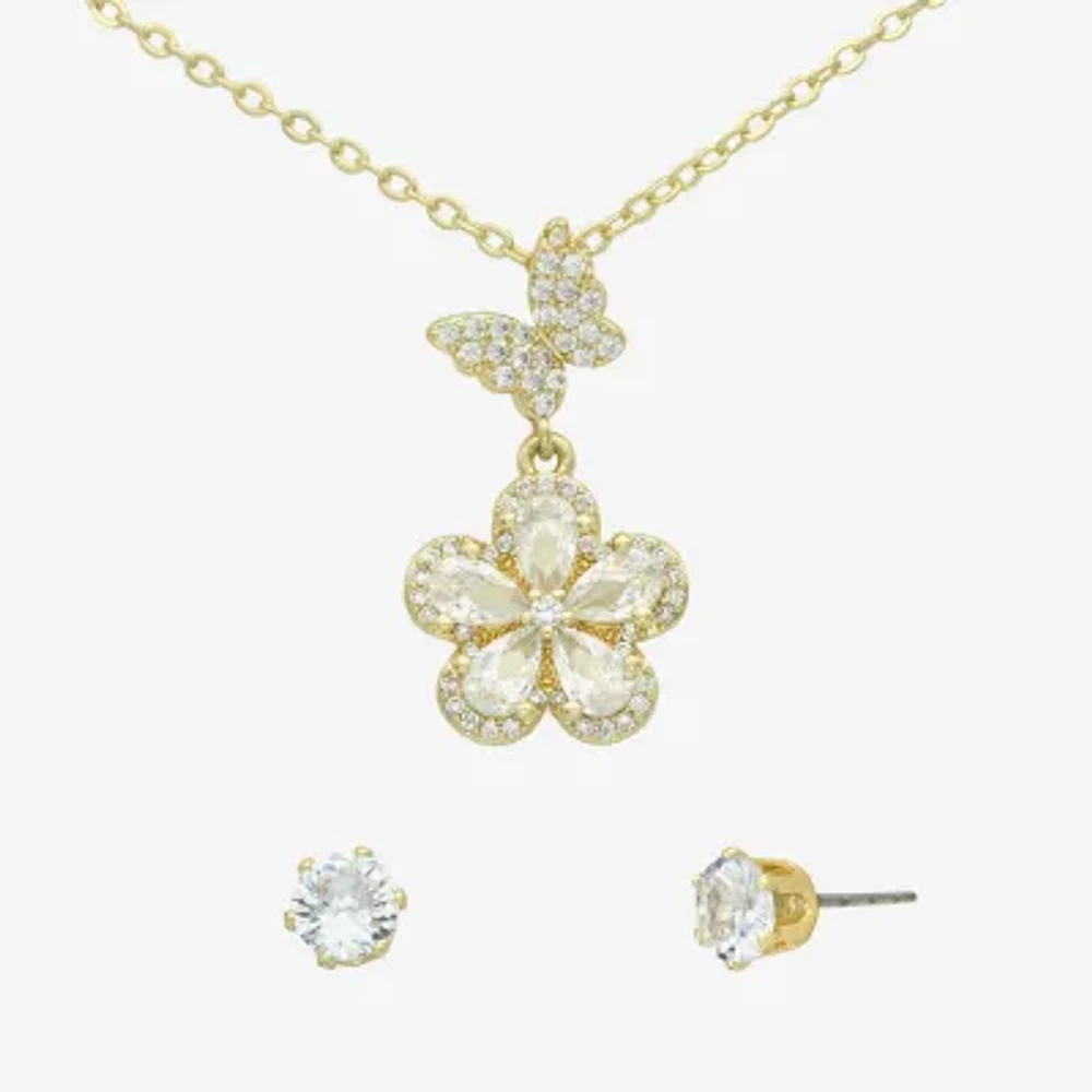 Sparkle Allure 2-pc. Cubic Zirconia 14K Gold Over Brass Butterfly Flower Jewelry Set