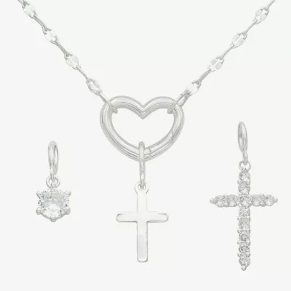 Sparkle Allure 3-pc. Cubic Zirconia Pure Silver Over Brass 18 Inch Link Cross Pendant Necklace Set