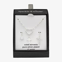 Sparkle Allure 3-pc. Cubic Zirconia Pure Silver Over Brass 18 Inch Link Cross Pendant Necklace Set