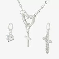 Sparkle Allure 3-pc. Cubic Zirconia Pure Silver Over Brass 18 Inch Link Cross Pendant Necklace Set