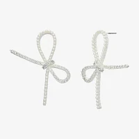 Sparkle Allure Cubic Zirconia Simulated Pearl Pure Silver Over Brass 25.5mm Bow Stud Earrings