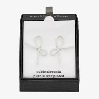 Sparkle Allure Cubic Zirconia Simulated Pearl Pure Silver Over Brass 25.5mm Bow Stud Earrings