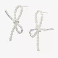 Sparkle Allure Cubic Zirconia Simulated Pearl Pure Silver Over Brass 25.5mm Bow Stud Earrings