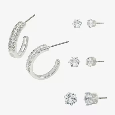 Sparkle Allure Womens Cubic Zirconia Round 4 Pair Earring Set