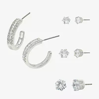 Sparkle Allure Womens Cubic Zirconia Round 4 Pair Earring Set
