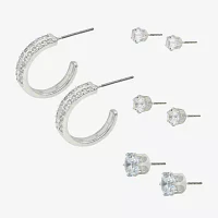 Sparkle Allure Womens Cubic Zirconia Round 4 Pair Earring Set