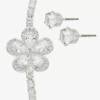 Sparkle Allure 2-pc. Cubic Zirconia Pure Silver Over Brass Flower Jewelry Set