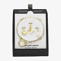 Sparkle Allure 4-pc. Cultured Freshwater Pearl 14K Gold Over Brass 7.5 Inch Paperclip Butterfly Heart Charm Bracelet