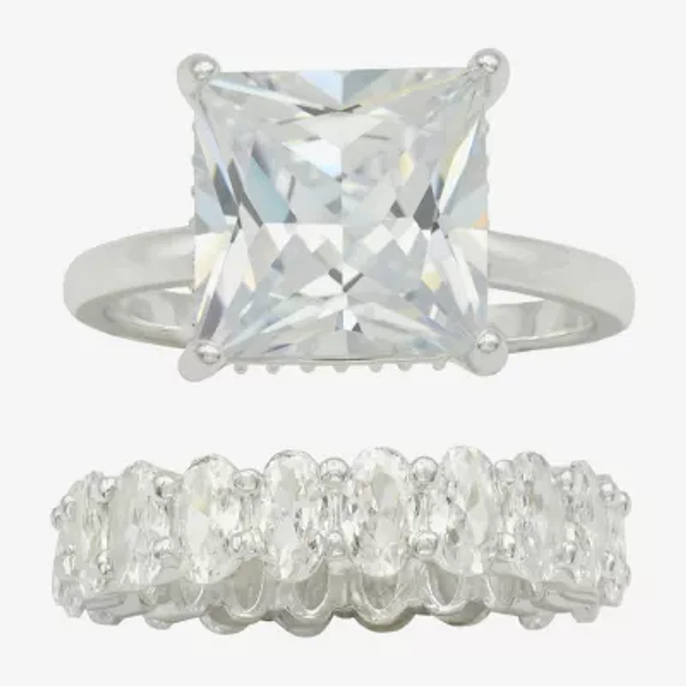 Sparkle Allure Womens Cubic Zirconia Pure Silver Over Brass Ring Set