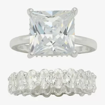 Sparkle Allure Womens Cubic Zirconia Pure Silver Over Brass Ring Set