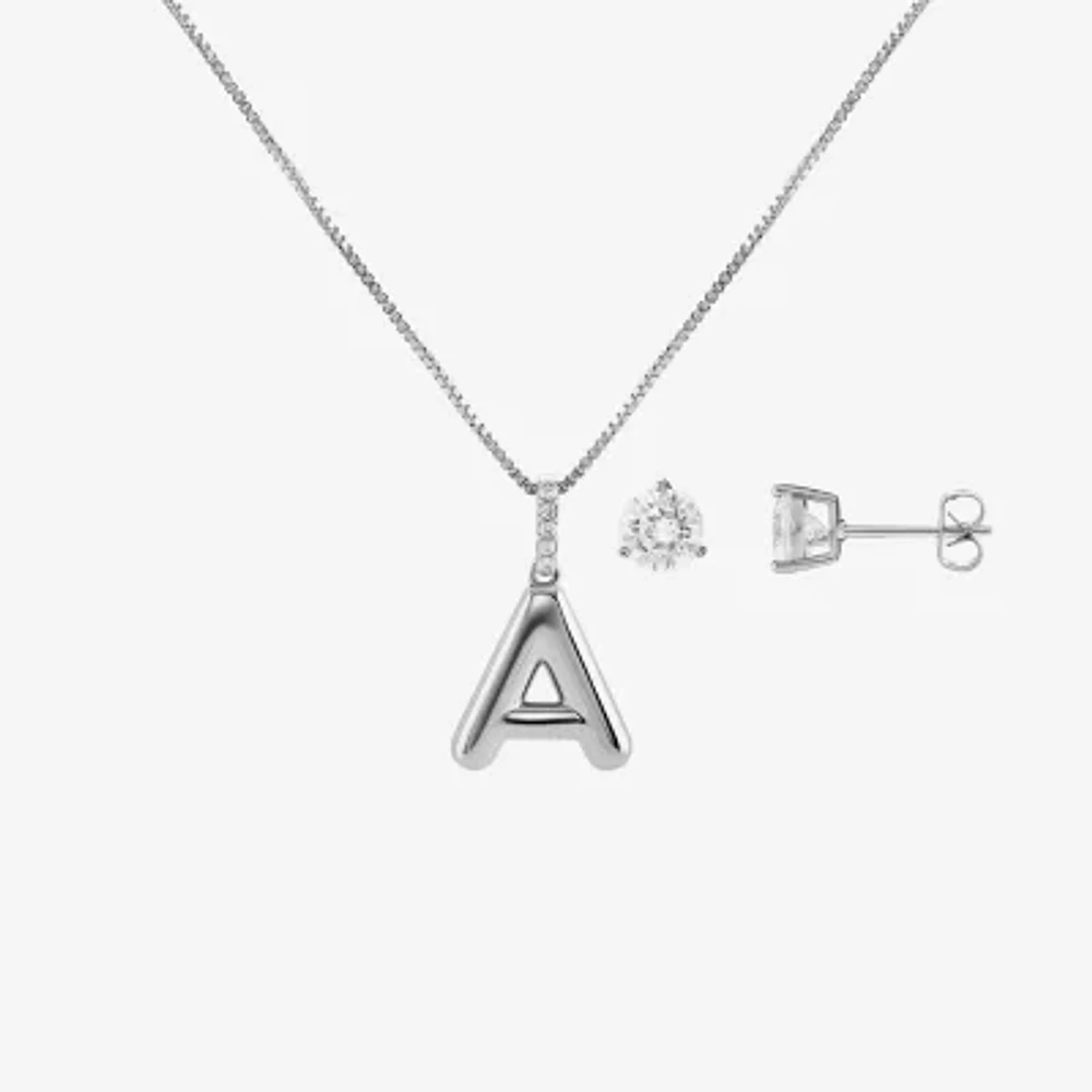 Sparkle Allure Initial Cubic Zirconia Silver Tone Pure Over Brass 2-pc. Jewelry Set