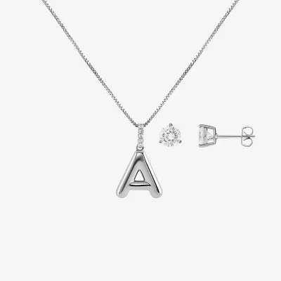 Sparkle Allure Initial Cubic Zirconia Silver Tone Pure Over Brass 2-pc. Jewelry Set