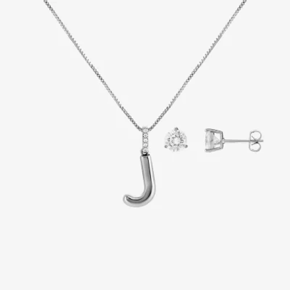 Sparkle Allure Initial 2-pc. Cubic Zirconia Pure Silver Over Brass Jewelry Set
