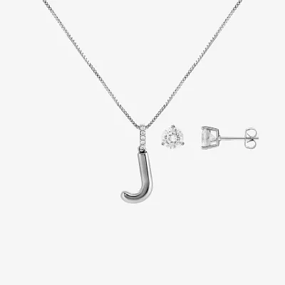 Sparkle Allure Initial 2-pc. Cubic Zirconia Pure Silver Over Brass Jewelry Set