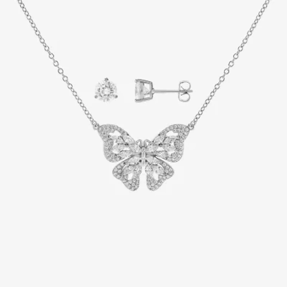 Sparkle Allure Cubic Zirconia Silver Tone Pure Silver Over Brass Butterfly 2-pc. Jewelry Set