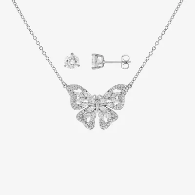 Sparkle Allure Cubic Zirconia Silver Tone Pure Silver Over Brass Butterfly 2-pc. Jewelry Set