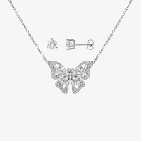Sparkle Allure Cubic Zirconia Silver Tone Pure Silver Over Brass Butterfly 2-pc. Jewelry Set
