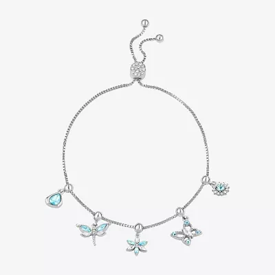 Sparkle Allure Crystal Pure Silver Over Brass Box Butterfly Charm Bracelet