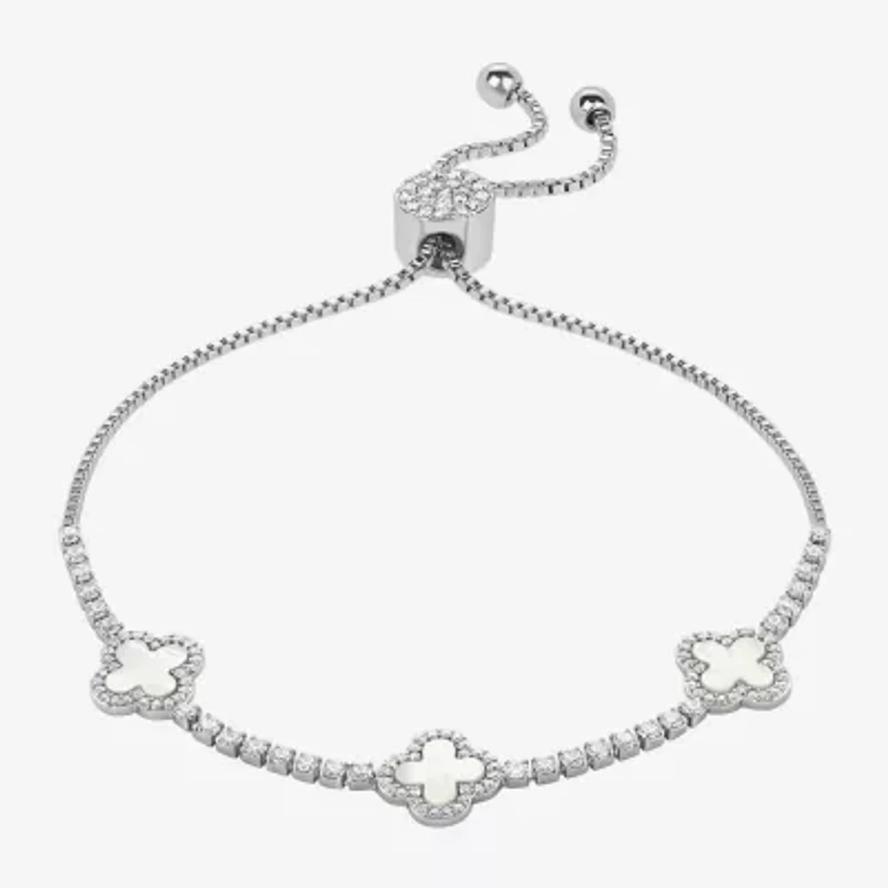 Sparkle Allure Cubic Zirconia Pure Silver Over Brass Box Clover Bolo Bracelet