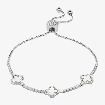 Sparkle Allure Cubic Zirconia Pure Silver Over Brass Box Clover Bolo Bracelet