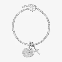 Sparkle Allure Cubic Zirconia Pure Silver Over Brass Cross Charm Bracelet