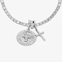 Sparkle Allure Cubic Zirconia Pure Silver Over Brass Cross Charm Bracelet