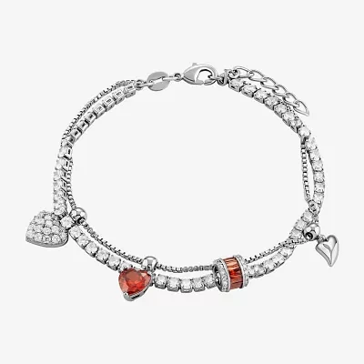 Sparkle Allure Cubic Zirconia Pure Silver Over Brass Box Heart Charm Bracelet