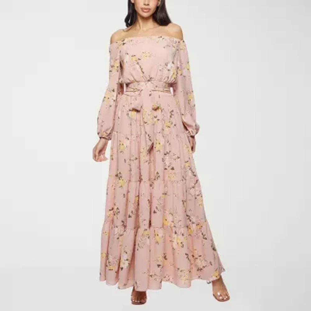 Premier Amour Off The Shoulder Womens Long Sleeve Floral Maxi Dress