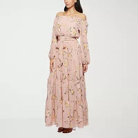 Premier Amour Off The Shoulder Womens Long Sleeve Floral Maxi Dress