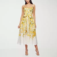 Premier Amour Womens Sleeveless Floral Midi Fit + Flare Dress