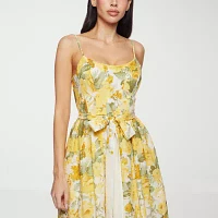 Premier Amour Womens Sleeveless Floral Midi Fit + Flare Dress