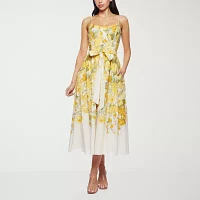 Premier Amour Womens Sleeveless Floral Midi Fit + Flare Dress