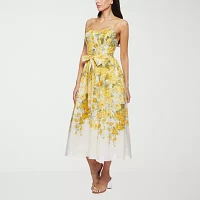 Premier Amour Womens Sleeveless Floral Midi Fit + Flare Dress